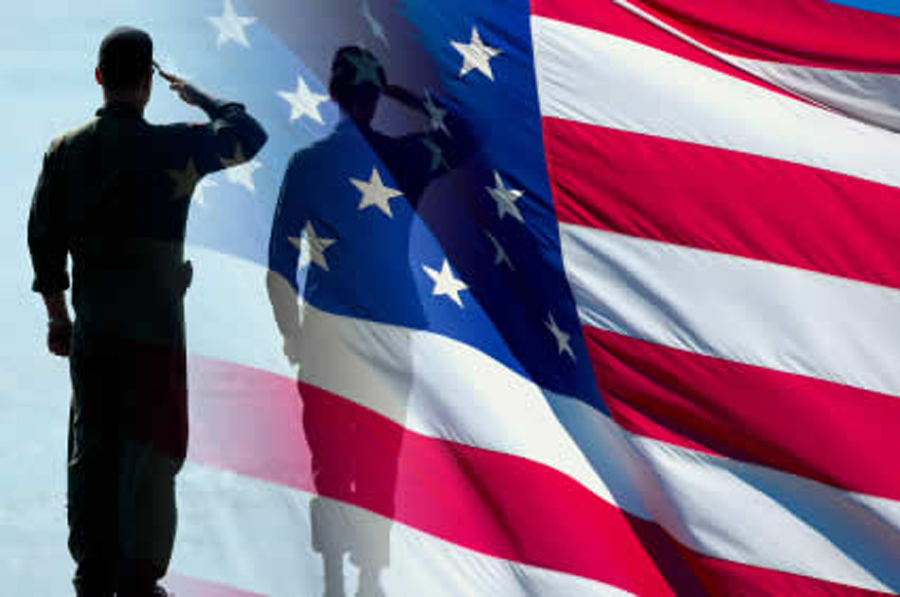 Veteran salutes flag